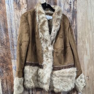 Badgley Mischka Tan Faux Fur Pea Coat